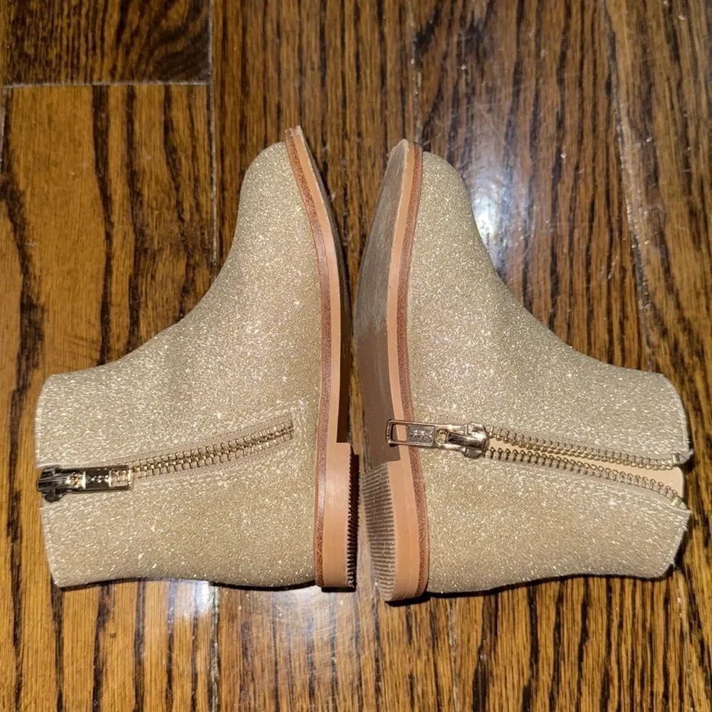 Janie & Jack Gold Glitter Ankle Boots with Side Zipper 6